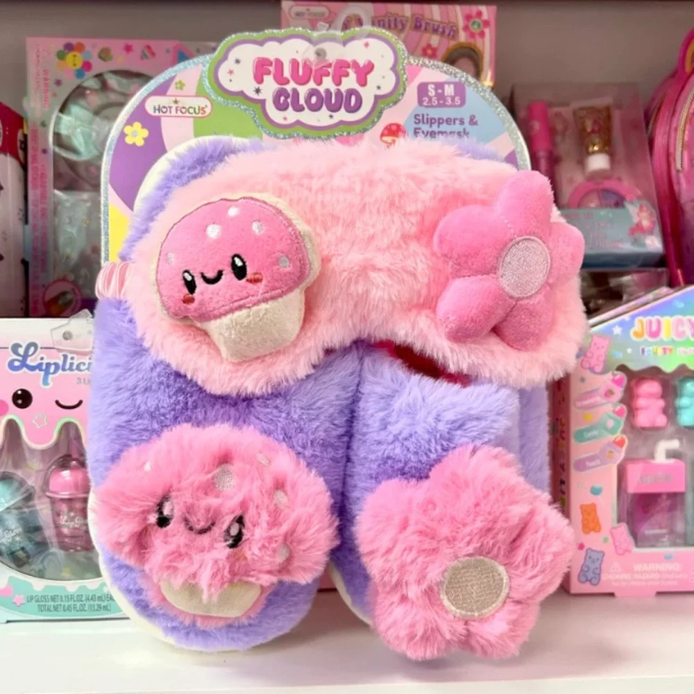⭐️New Fluffy Cloud Good Day Slippers & Eye Mask Set M/L - Picture 1 of 12